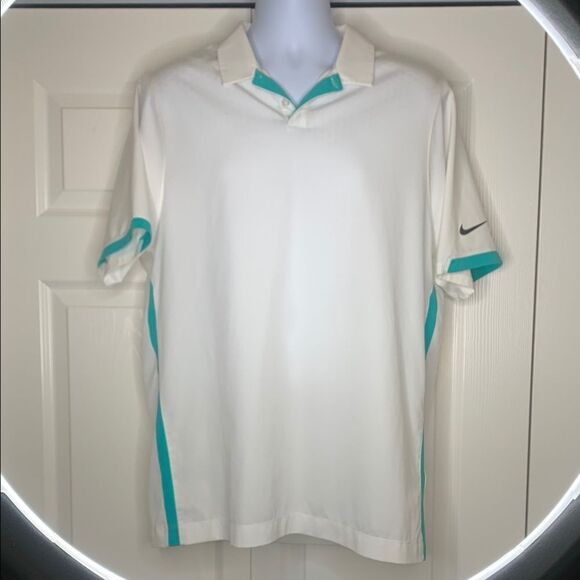 Nike GOLF TOUR PERFORMANCE, Men's White and Teal Polo Shirt, large - Picture 1 of 14
